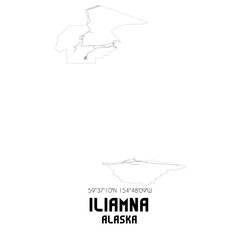 Iliamna Alaska. US street map with black and white lines.
