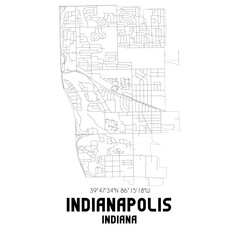 Indianapolis Indiana. US street map with black and white lines.