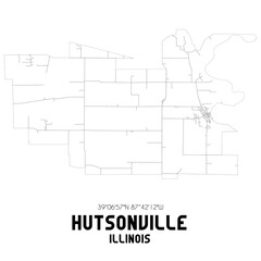 Hutsonville Illinois. US street map with black and white lines.