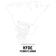 Hyde Pennsylvania. US street map with black and white lines.