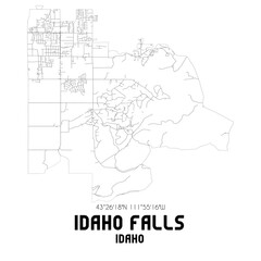 Idaho Falls Idaho. US street map with black and white lines.