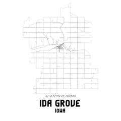 Ida Grove Iowa. US street map with black and white lines.
