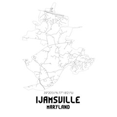 Ijamsville Maryland. US street map with black and white lines.