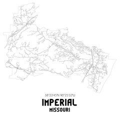 Imperial Missouri. US street map with black and white lines.
