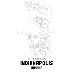 Indianapolis Indiana. US street map with black and white lines.