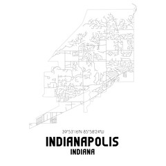 Fototapeta na wymiar Indianapolis Indiana. US street map with black and white lines.