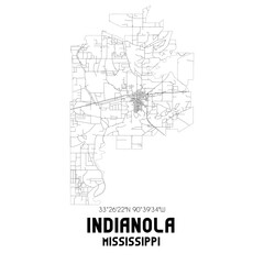 Indianola Mississippi. US street map with black and white lines.