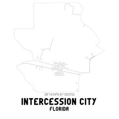 Obraz premium Intercession City Florida. US street map with black and white lines.