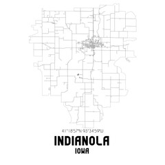 Indianola Iowa. US street map with black and white lines.