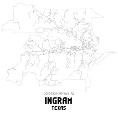 Ingram Texas. US street map with black and white lines.
