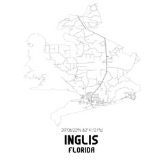 Fototapeta na wymiar Inglis Florida. US street map with black and white lines.