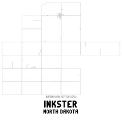 Inkster North Dakota. US street map with black and white lines.