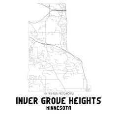 Inver Grove Heights Minnesota. US street map with black and white lines.