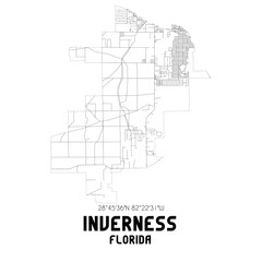 Inverness Florida. US street map with black and white lines.