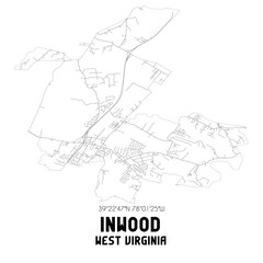 Inwood West Virginia. US street map with black and white lines.