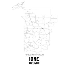 Ione Oregon. US street map with black and white lines.
