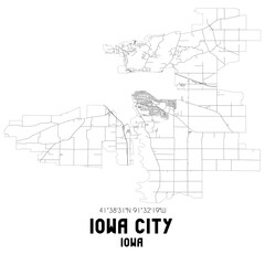 Iowa City Iowa. US street map with black and white lines.