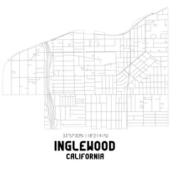 Inglewood California. US street map with black and white lines.