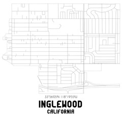 Inglewood California. US street map with black and white lines.