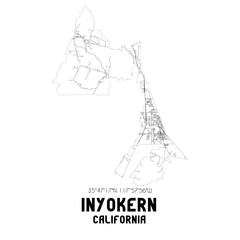 Inyokern California. US street map with black and white lines.