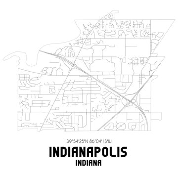 Indianapolis Indiana. US street map with black and white lines.