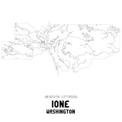 Ione Washington. US street map with black and white lines.
