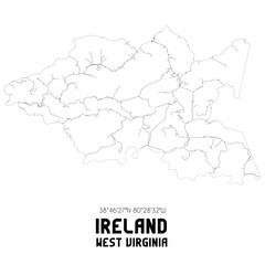 Ireland West Virginia. US street map with black and white lines.