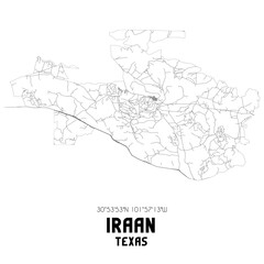 Iraan Texas. US street map with black and white lines.