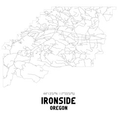 Fototapeta na wymiar Ironside Oregon. US street map with black and white lines.