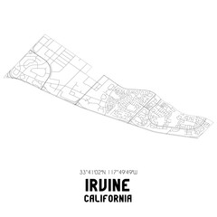 Irvine California. US street map with black and white lines.
