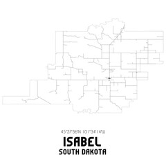 Isabel South Dakota. US street map with black and white lines.