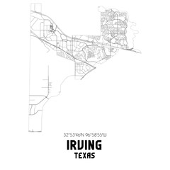 Irving Texas. US street map with black and white lines.