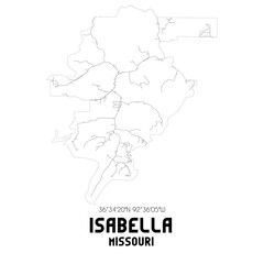 Isabella Missouri. US street map with black and white lines.