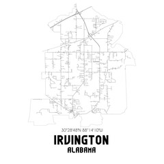 Irvington Alabama. US street map with black and white lines.