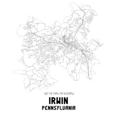 Irwin Pennsylvania. US street map with black and white lines.