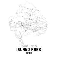 Island Park Idaho. US street map with black and white lines.