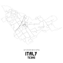 Italy Texas. US street map with black and white lines.