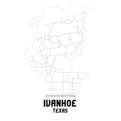 Ivanhoe Texas. US street map with black and white lines.
