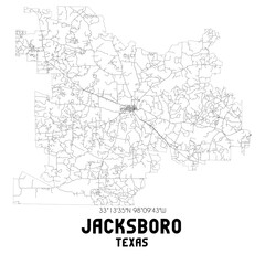 Jacksboro Texas. US street map with black and white lines.