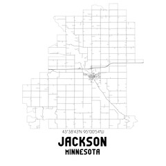 Jackson Minnesota. US street map with black and white lines.