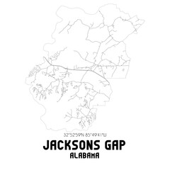 Jacksons Gap Alabama. US street map with black and white lines.