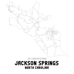 Jackson Springs North Carolina. US street map with black and white lines.