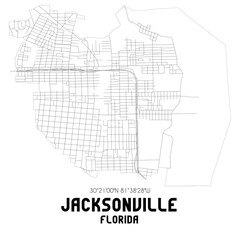 Jacksonville Florida. US street map with black and white lines.