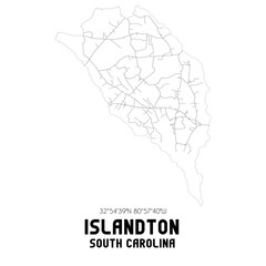 Islandton South Carolina. US street map with black and white lines.