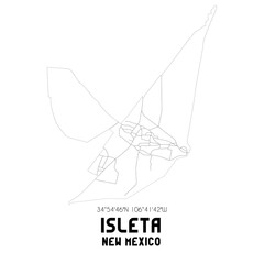 Isleta New Mexico. US street map with black and white lines.