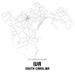 Iva South Carolina. US street map with black and white lines.