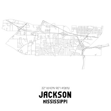 Jackson Mississippi. US street map with black and white lines.