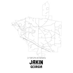 Jakin Georgia. US street map with black and white lines.