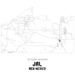 Jal New Mexico. US street map with black and white lines.