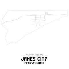 James City Pennsylvania. US street map with black and white lines.